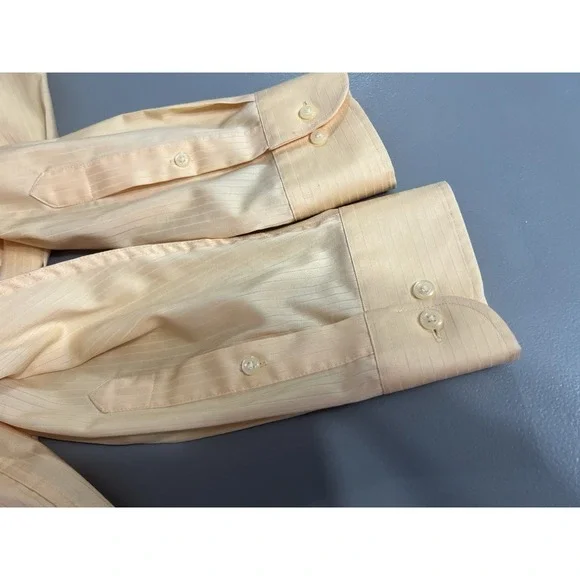 Arrow Men's  Long Sleeve Satin & Twill Dress Shirt Xl 17 34/35  Mango Pin Stripe - Picture 9 of 14